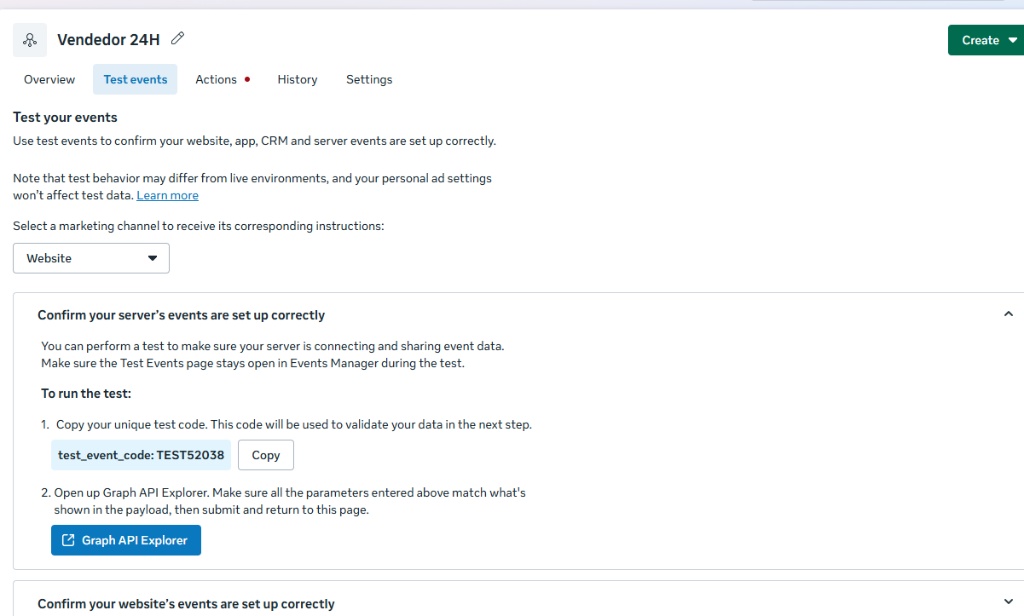 Configuração de eventos no Meta Events Manager